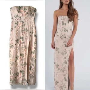 JENNY YOO Mercy Enchanted Floral Tulle Maxi Dress Beige Pink Green Size 12